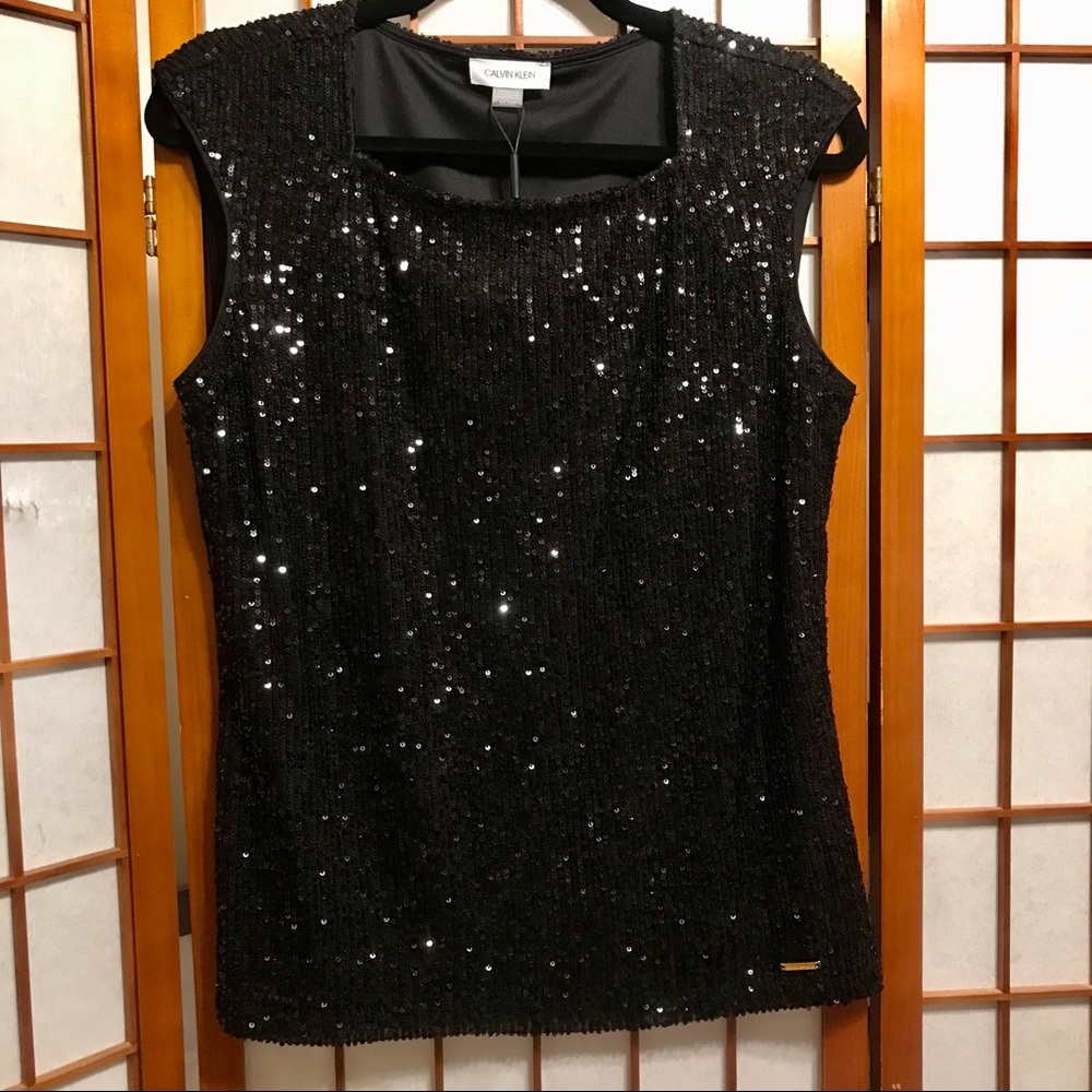Calvin Klein Sleeveless Sequin Cocktail Top S